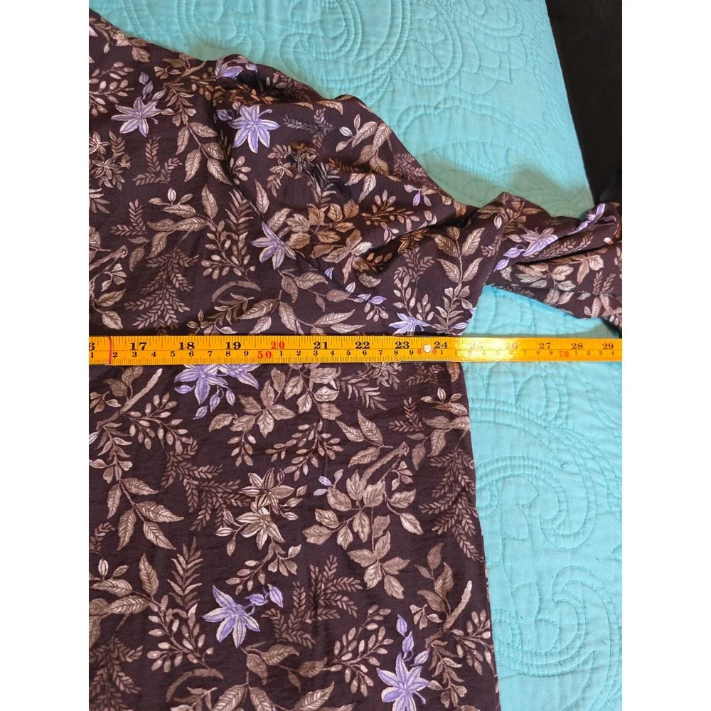LOFT Brown Floral V-Neck Puff Sleeve Blouse Lavender Tan Print S 771323